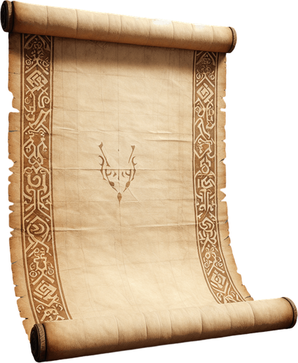 old white scroll unfurled blank no shadows Single Game Texture. In-Game asset. 2d. Blank background. High contrast. No shadows.