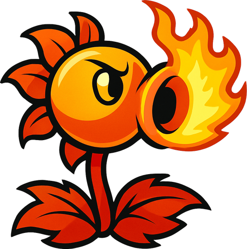 peashoter plant vs zombies 2 but fire.
In-Game asset.  2d.  High contrast.  No shadows