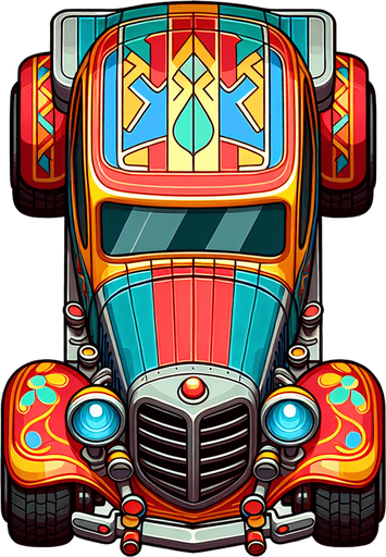 car top view design like in children's cartoons image.
Single Game Texture. In-Game asset. 2d. Blank background. High contrast. No shadows.