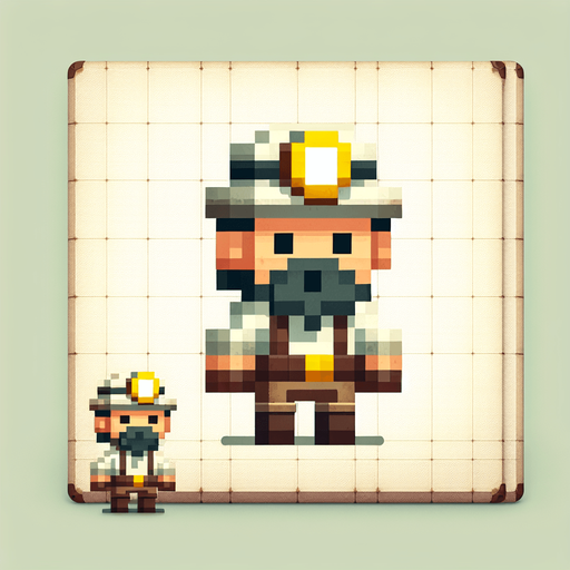 miner.
Single Game Texture. In-Game asset. 2d. Blank background. High contrast. No shadows.