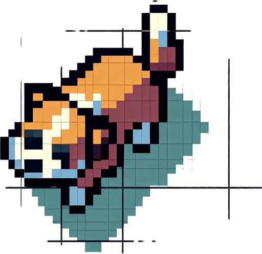 top down view of a pixel art dog.
Single Game Texture.  In-Game asset.  2d.  Blank background.  High contrast.  No shadows