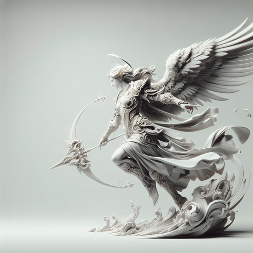 angel warrior moving left.
Single Game Texture. In-Game asset. 2d. Blank background. High contrast. No shadows.