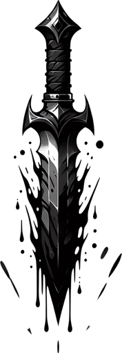 A sharp, wicked-looking dagger or blade edge dripping with black, shadowy substance..
Single Game Texture.  In-Game asset.  2d.  Blank background.  High contrast.  No shadows