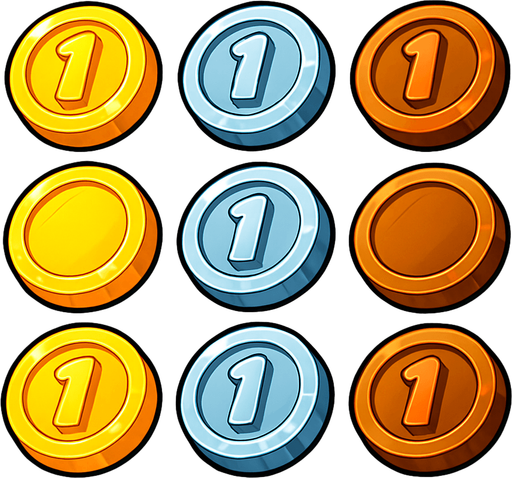 Pack of different coins.
In-Game asset.  High contrast.  No shadows. 3D