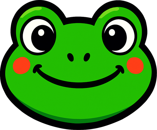 Vibrant Green cartoon baby frog face.
Game asset. 2d. Blank background. High contrast. No shadows.