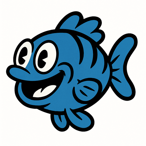 Rubber Hose Style Blue Fish.
In-Game asset.  2d.  High contrast.  No shadows