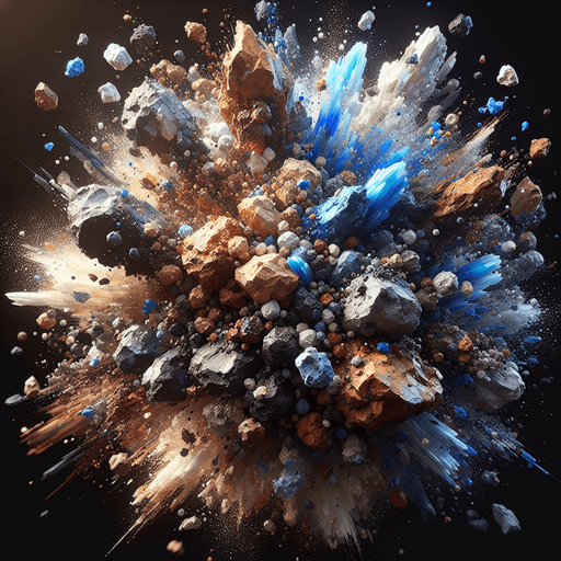 Rocks explosion, colors (brown; blue; white; dark), Light, HD, Blur..
Single Game Texture. In-Game asset. 2d. Blank background. High contrast. No shadows.