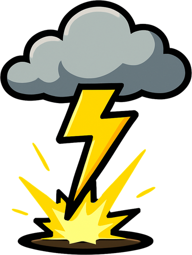 A 2D Survivor.io style lightning strike from a cloud in the sky to the ground, made by HABBY PTE. LTD..
In-Game asset.  2d.  High contrast.  No shadows