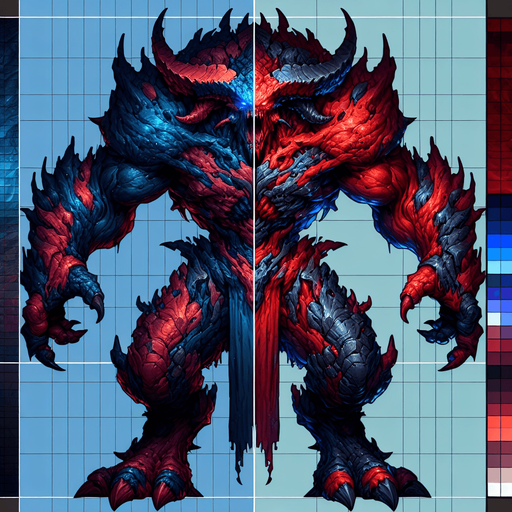 monster dark red meta blu.
Single Game Texture.  In-Game asset.  2d.  Blank background.  High contrast.  No shadows