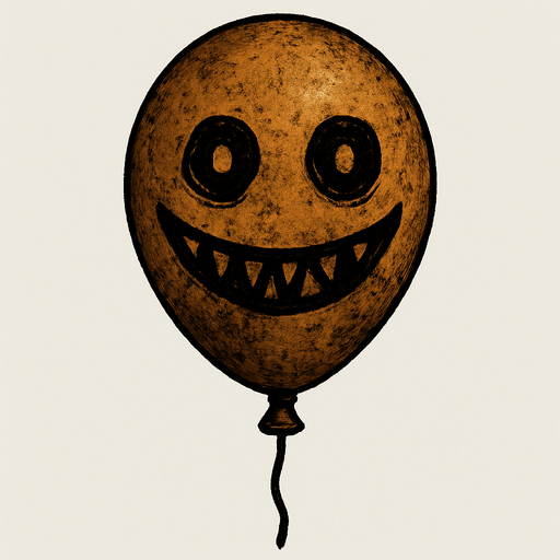 a creepy balloon with a drawn smile and eyes.
In-Game asset.  2d.  High contrast.  No shadows