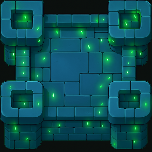 bu kulenin rasgele noktalarına parlak yeşil ışıklar ekle (duvarlarına sadece!) duvarları mavi yap