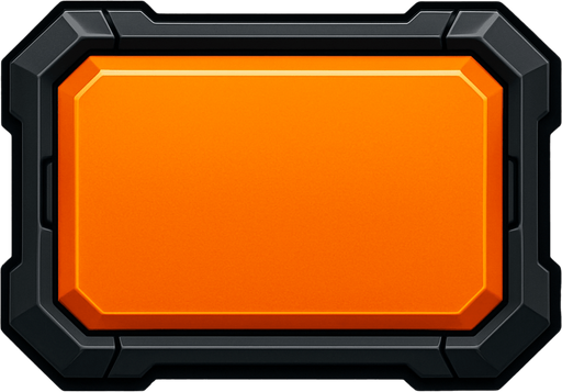 Create si-fi realistic Orange Rectangle BUTTON with 3D views. In-Game asset. 2d. High contrast. With shadows..
In-Game asset.  2d.  High contrast.  No shadows