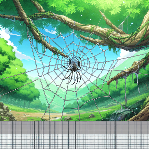 amazing spider web on tree branch. anime image. green landscape
Single Game Texture.  In-Game asset.  2d.