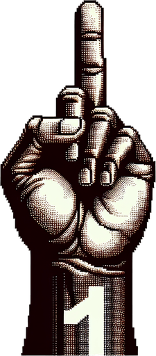 Create an image of a basketball player's hand, focusing on the hand only without showing the entire arm. The hand should be positioned with the index finger extended upwards. pixelated. 8 bit..
Single Game Texture. In-Game asset. 2d. Blank background. High contrast. No shadows.