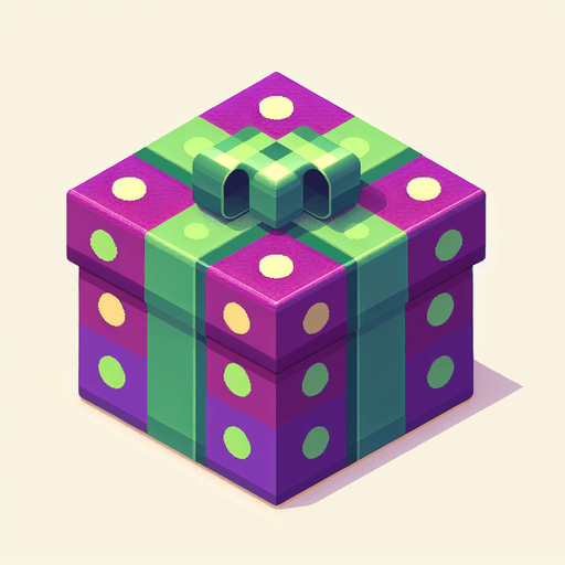 A big purple and green dotted christmas gift, isometric view Single Game Texture. In-Game asset. 2d. Blank background. High contrast. No shadows.