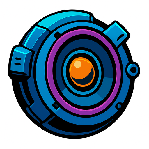 a round shape futuristic speaker.
In-Game asset.  2d.  High contrast.  No shadows