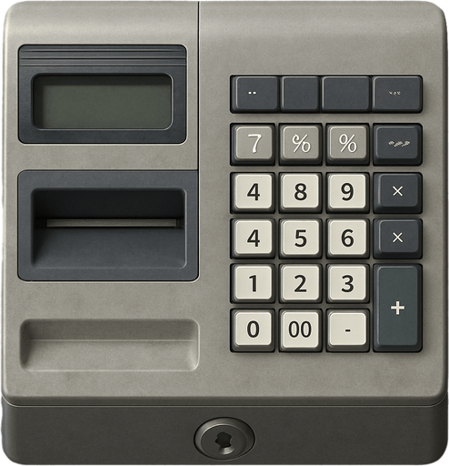 Üstten Bakış Yazar Kasa - Yazısız - Gerçekçi.
In-Game asset.  2d.  High contrast.  No shadows