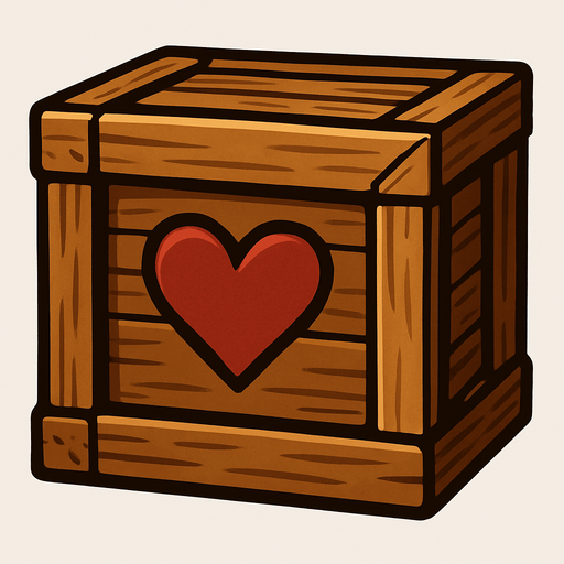 A wooden box with a heart symbol on it.
In-Game asset.  High contrast.  No shadows