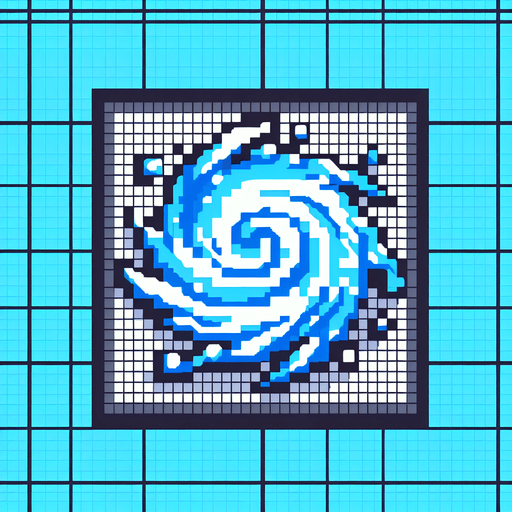 water whirlwind. bird-eye view. pixelated. 8 bit.
Single Game Texture. In-Game asset. 2d. Blank background. High contrast. No shadows.
