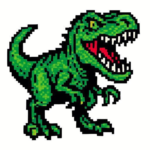 90'lardaki retro oyun dinazoru. vahşi olsun. yeşil renk olsun
In-Game asset.  2d.  High contrast.  No shadows