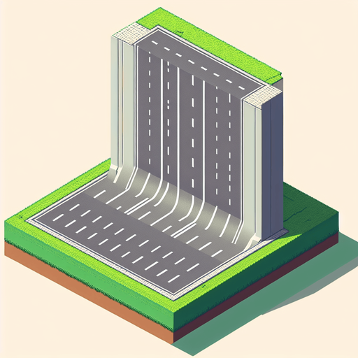 single large vertical road with no vehicles. similar to road fighter. grey color with pavement and grass on the side. orthographic top view.