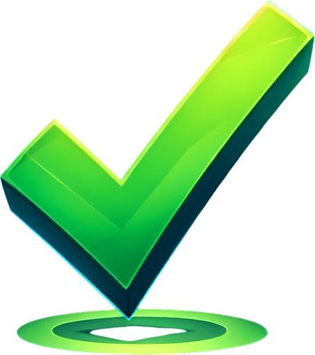 A green check mark on a dark background.
Single Game Texture. In-Game asset. 2d. Blank background. High contrast. No shadows.