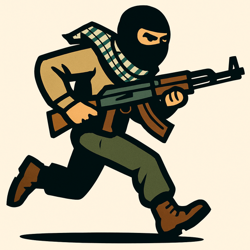 silahla koşan terörist.
In-Game asset.  2d.  High contrast.  No shadows
