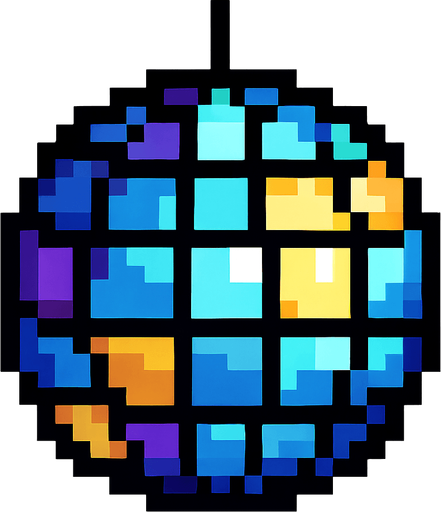 disco ball pixel art 2d.
In-Game asset.  2d.  High contrast.  No shadows