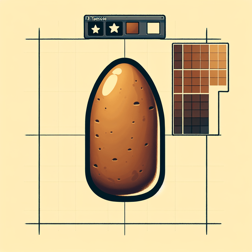 A bullet shaped potato.
Single Game Texture. In-Game asset. 2d. Blank background. High contrast. No shadows.