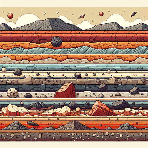 A 2D side-view of the layered earth, like a side-scrolling game environment. 
No cubes or spheres—just a wide rectangle showing layered dirt and rock strata, 
with distinct horizontal bands in different shades of brown and gray. 
Some layers can have small stones, fossils, or subtle traces of ore. 
The style is slightly cartoonish, with clear outlines and warm earthy colors.
Make the top layer a rocky or dirty layer to indicate the deeper layers, 
then progressively much darker and more red as it goes deeper indicating lava rock.
Single Game Texture.  In-Game asset.  2d.  Blank background.  High contrast.  No shadows. Side View. Rectangle. Square. Not a Cube, Horizontal view, lateral view, sideward view, Side angle.