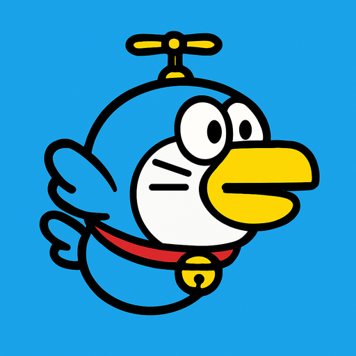 crate doraemon flapi bird.
In-Game asset.  2d.  High contrast.  No shadows