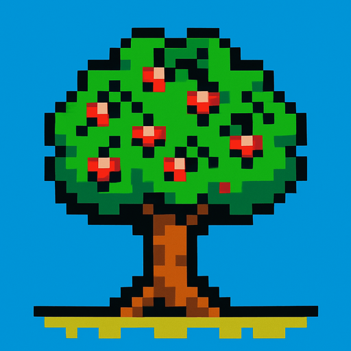 Cherry tree 8 bit.
In-Game asset.  2d.  High contrast.  No shadows