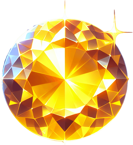 yellow orb like a diamond cut gem. transparent background..
Single Game Texture. In-Game asset. 2d. Blank background. High contrast. No shadows.