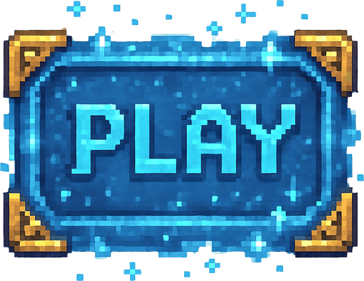 A big button that say Play to start playing a game. Use blue magical style 2d pixel art, golden corners
Single Game Texture. In-Game asset. 2d. Blank background. High contrast. No shadows.