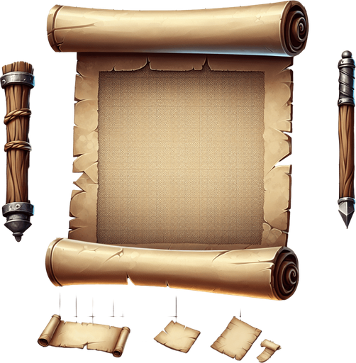 old paper scroll, blank with no writing, Single Game Texture. In-Game asset. 2d. transparent Blank background. High contrast. No shadows. Single Game Texture. In-Game asset. 2d. Blank background. High contrast. No shadows.