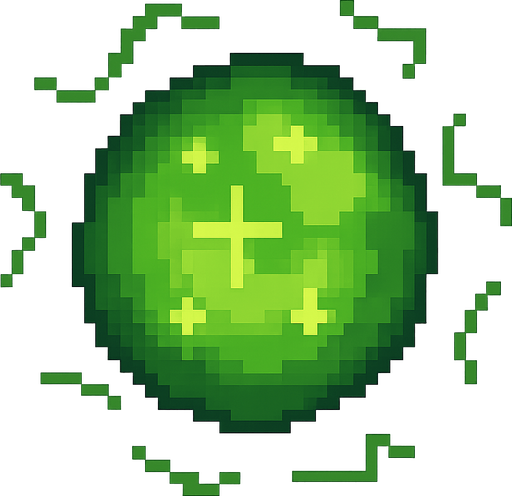 pixel art green orb. No background. Transparent background. Blank background. No shadows. 2d. In-Game asset. flat