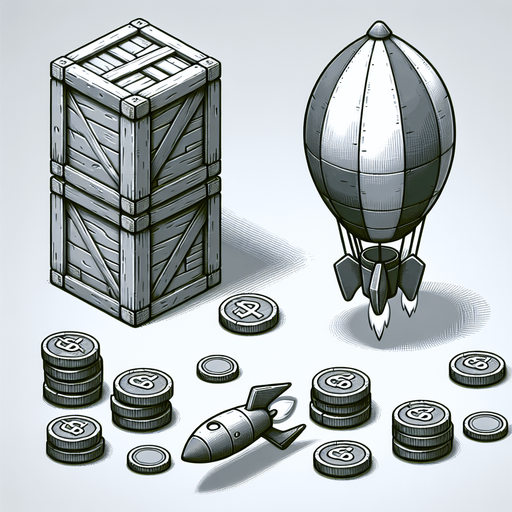 Coins

Rockets


A box attached with hot air balloon.
Single Game Texture. In-Game asset. 2d. Blank background. High contrast. No shadows.