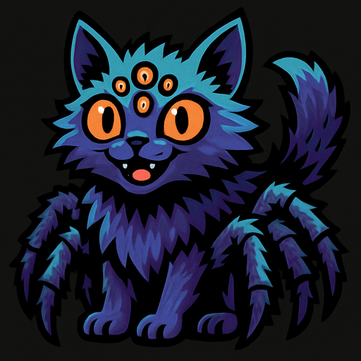 Chat (animal) a la fourrure araignées.
In-Game asset.  2d.  High contrast.  No shadows