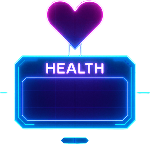 neon cyberpunk health meter empty glowing hologram flat 3d straight on symmetrical