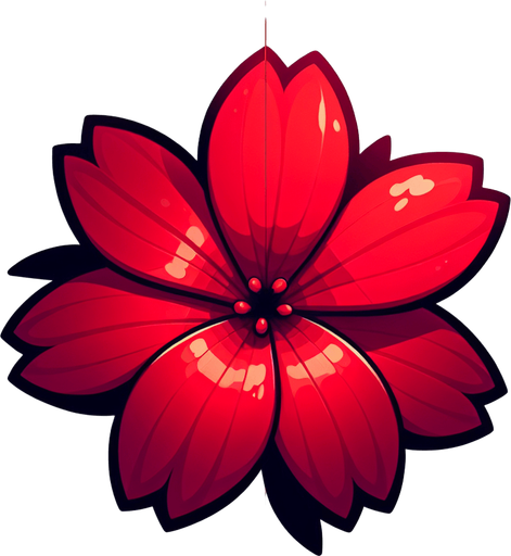 red flower.
Single Game Texture.  In-Game asset.  2d.  Blank background.  High contrast.  No shadows