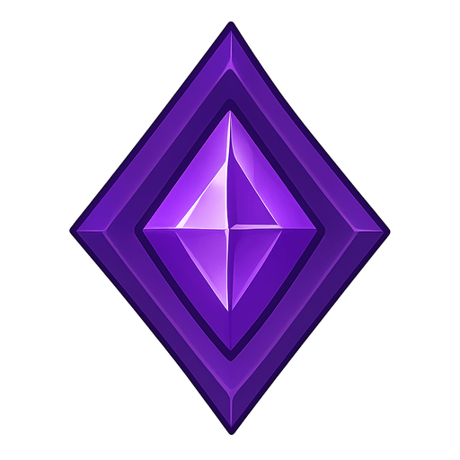 A shiny purple crystal. No background. Transparent background. Blank background. No shadows. 2d. In-Game asset. flat