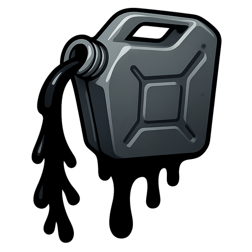 Black oil dripping out a container.
Single Game Texture.  In-Game asset.  2d.  Blank background.  High contrast.  No shadows