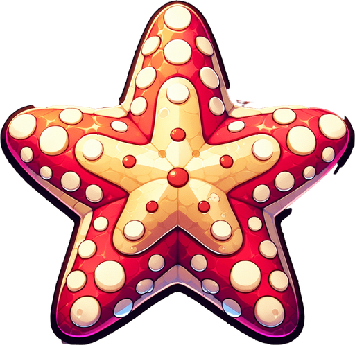 polkadot white red seastar.
Single Game Texture.  In-Game asset.  2d.  Blank background.  High contrast.  No shadows
