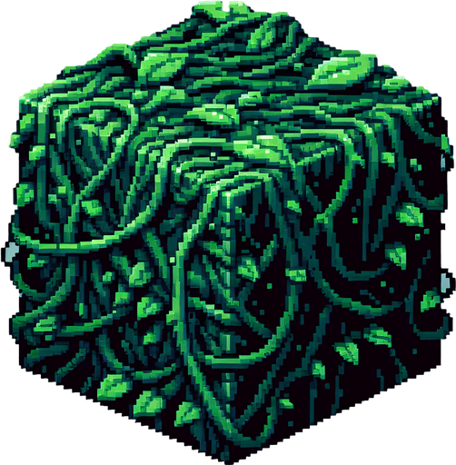 a dark green box surrounded by vines, pixel art
Single Game Texture. In-Game asset. 2d. Blank background. High contrast. No shadows.
