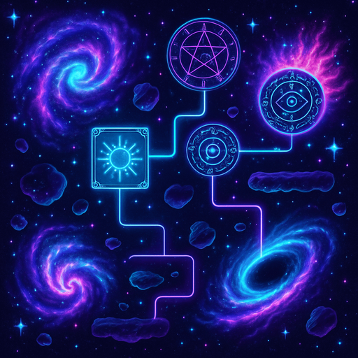 neon galaxy projection 3d simulation glowing swirling nebulas supernova solar system outer space purple cyan stars black holes esoteric magick sigils sparkle glowing cyberpunk starlight magick galaxy overlay projection asteroid starfield swirling background magical dimension pathway level obstacle layout videogame