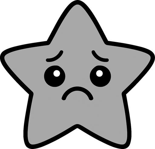 crea una estrella kawai deprimida y de color gris simple.
In-Game asset.  2d.  High contrast.  No shadows