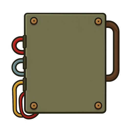 It is like the back of a bomb, wires on the side. No background. Transparent background. Blank background. No shadows. 2d. In-Game asset. flat