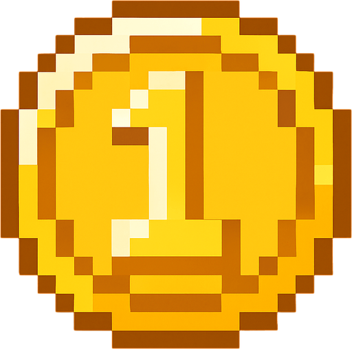 Pixel coin.
In-Game asset.  2d.  High contrast.  No shadows
