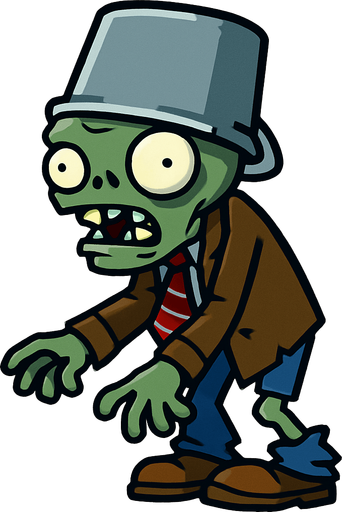 PLANT VS ZOMBİ DEKİ KAFASINDA TENEKE OLAN ZOMBİ.
In-Game asset.  2d.  High contrast.  No shadows