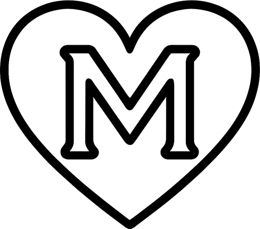 Kalp içinde bir m harfi çiz.sadece sınır çizgileri olsın arkaplan yok

In-Game asset.  2d.  High contrast.  No shadows
